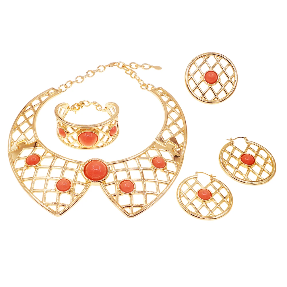 

Fashion Jewelry Set For Women Bow Necklace Mesh Cutout Style Banquet Wedding Dinner Bracelets Rings Earrings Jewelry