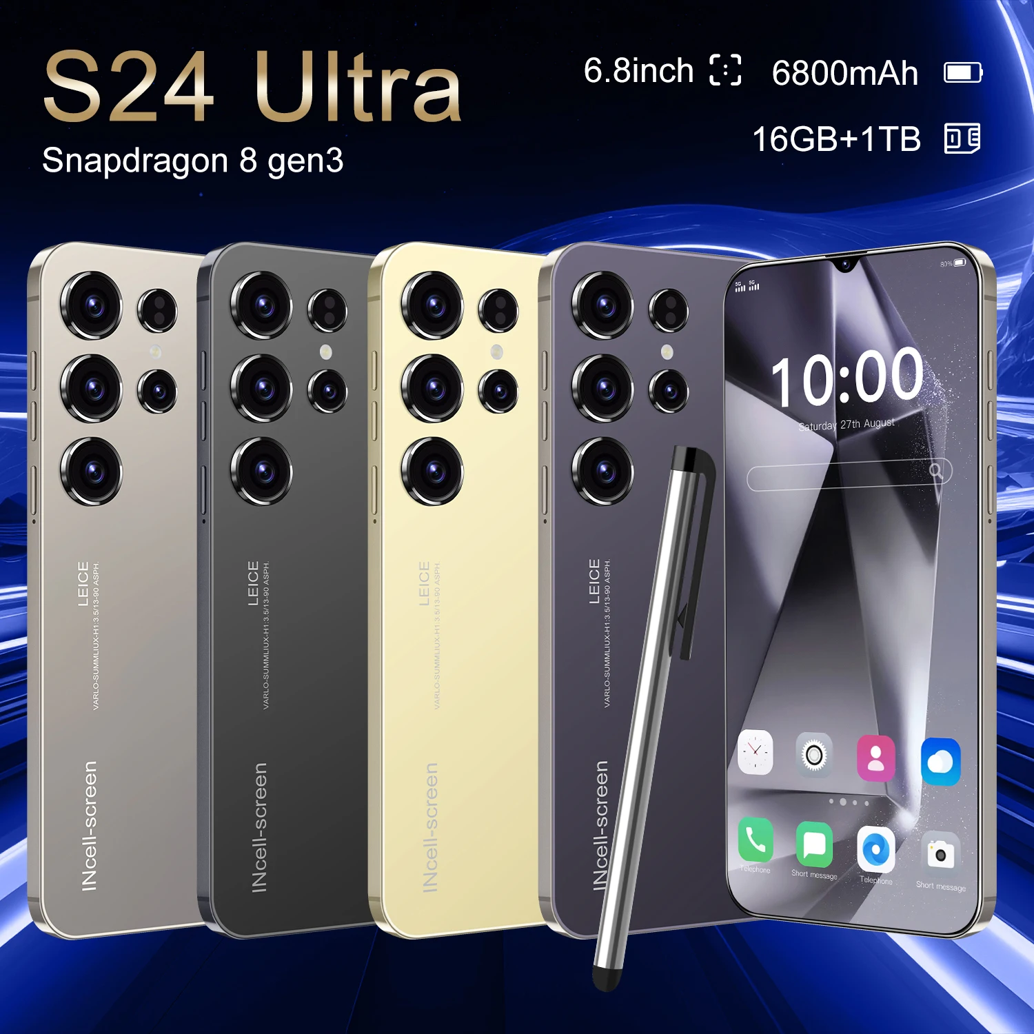 S24 Ultra Smartphone 5G 6.8HD Original Cellphones Snapdragon 8 gen 3 Android 14 Cell Phone 6800mAh Global Version Mobile Phones