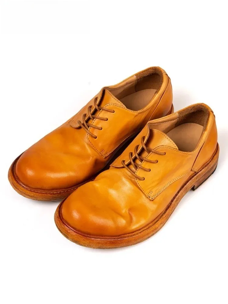 Herren Vintage Arbeits schuhe Pferde leder Echt leder Kleid Schuhe Frühling Schnürung Runde Zehen Büro Männer Business Casual Derby Schuhe