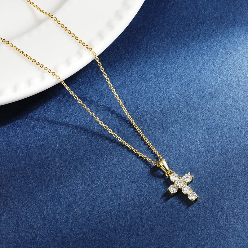 TBCYD D Color Moissanite Cross Pendant For Women 18k White Gold Plated S925 Sterling Silver Necklace Chain Wedding Fine Jewelry