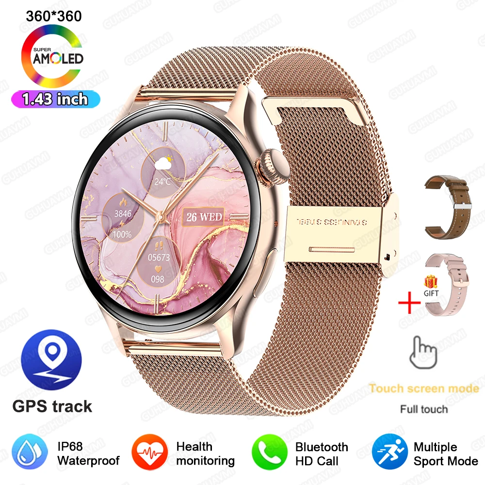 2026 Nieuwe Smartwatch Dames 1.43" Ultradun AMOLED HD Scherm Sport Fitness Armband Aangepaste Wijzerplaat Spraakoproep Dames Smartwatch