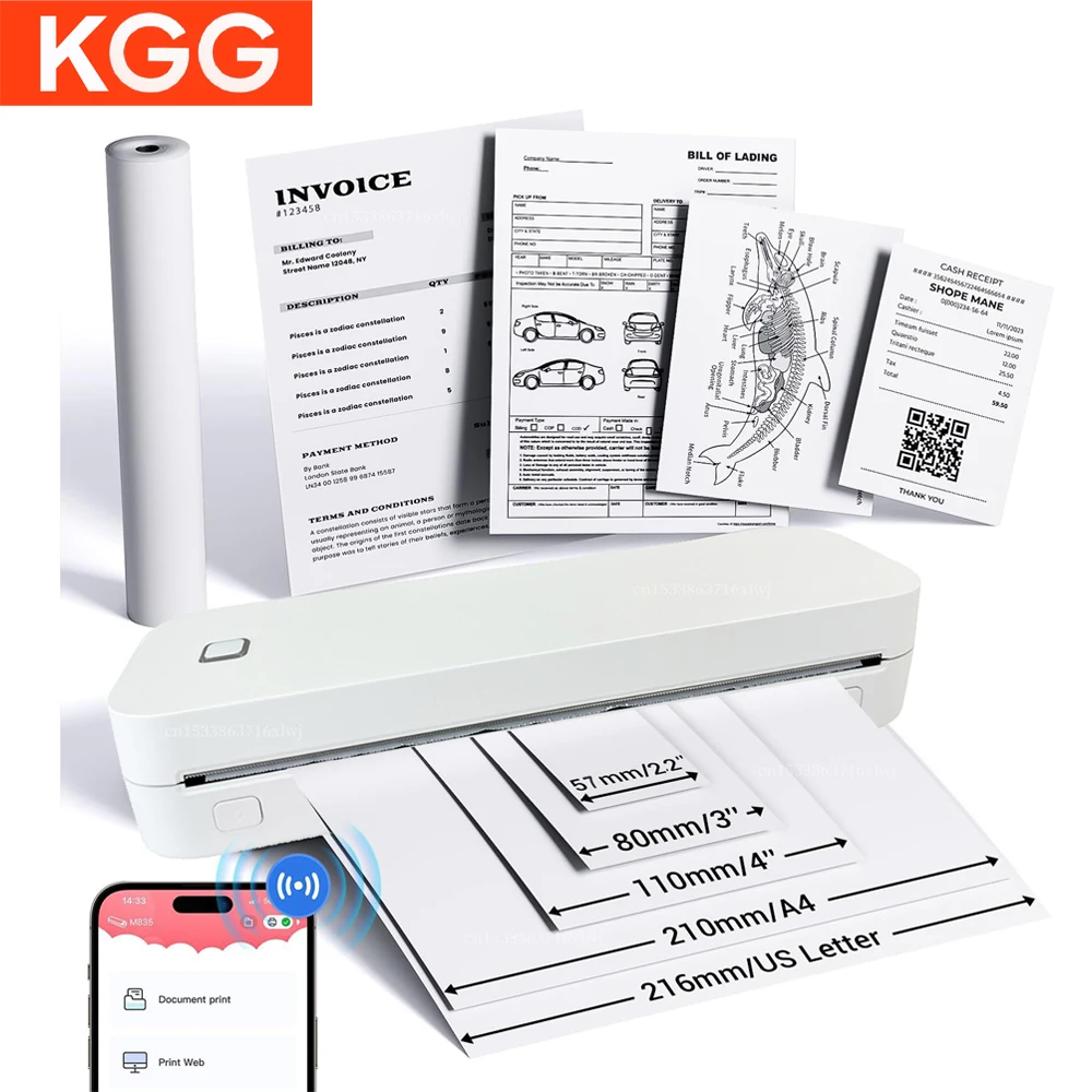 

Карманный термопринтер A4 для фотодокументов, Bluetooth, 203DPI