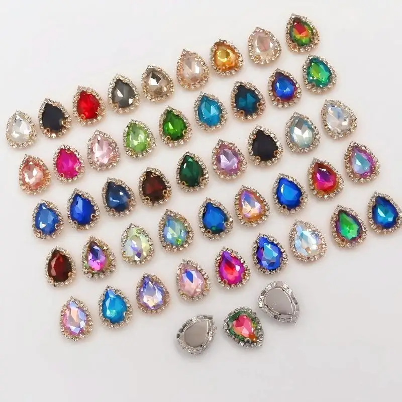 Abbigliamento FAI DA TE Oro inferiore a goccia faltback bottone Di Cristallo, bianco AAA + Cristallo Di Vetro sew on strass con artiglio Trasporto