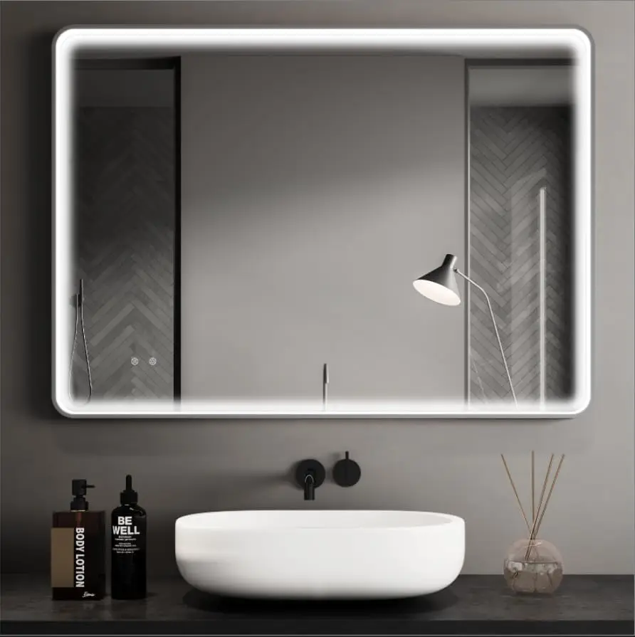 LED Bathroom Mirror,Illuminated Wall Mirror, Super Bright COB Light Strip, Adjustable Touch Switch, Anti-Fog and Energy-Saving