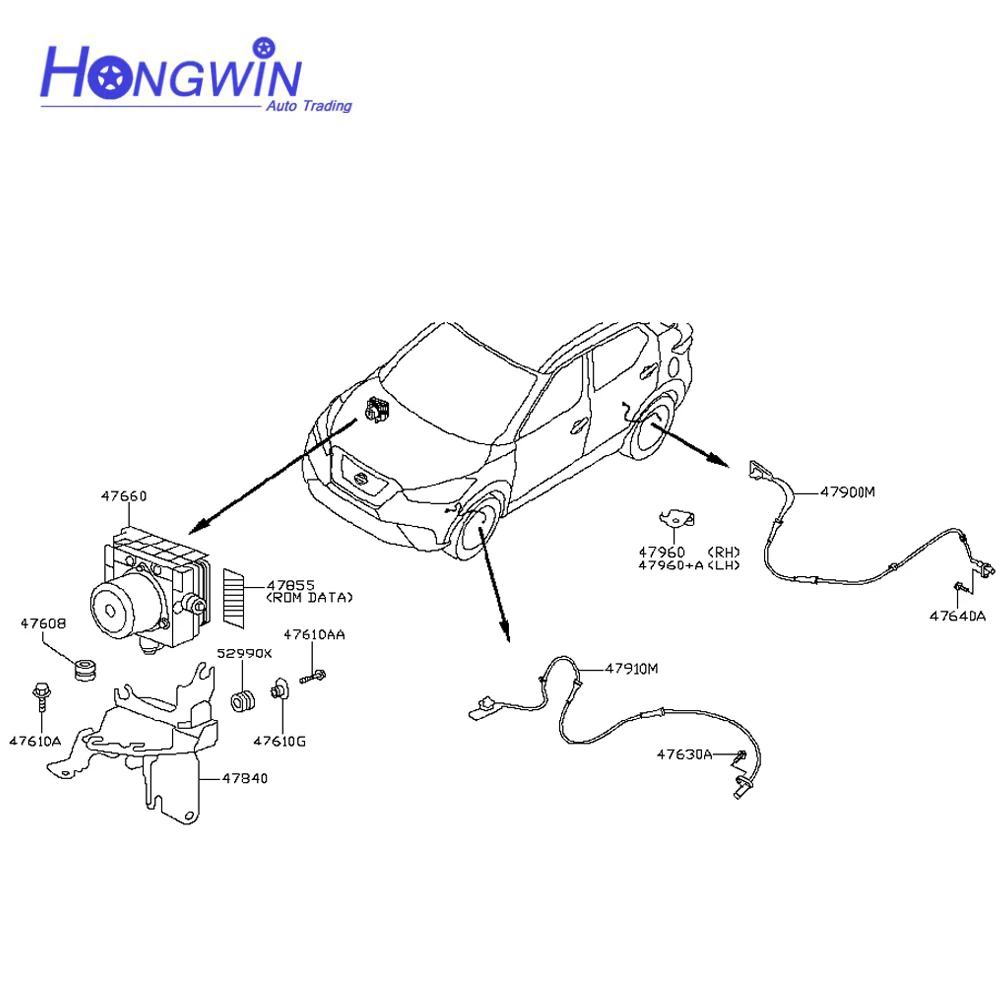 ABS Wheel Speed Sensor Rear Front Fits Nissan Kicks 1.6i HR16DE 18-21 Versa 20-22 Micra K14 47910-5RA0A 47900-5RB0A 47910 5FA0A