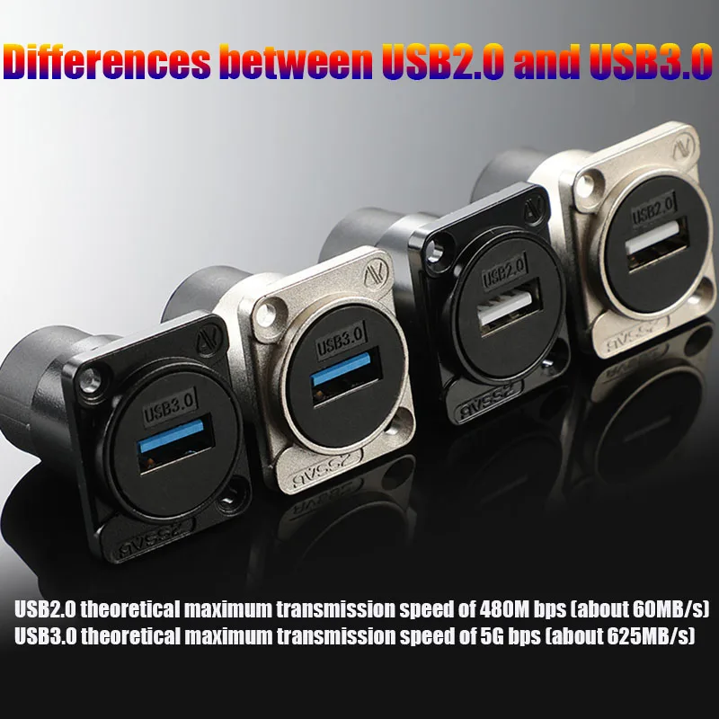 D-XLR Cable Socket High-speed Transmis Data 2.0/3.0 TypeC Turn USB Plug Female to Female Panel Mount Chassis Connector