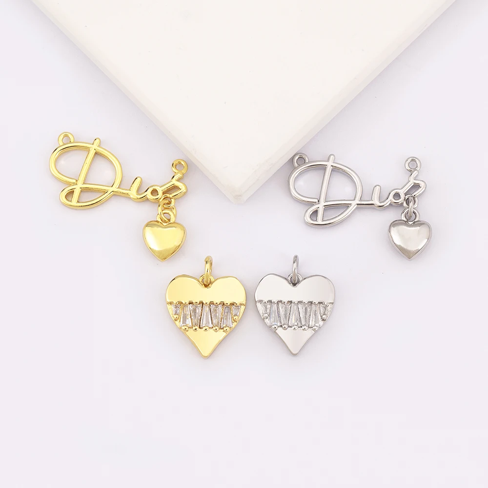 Romantic Love Heart Copper Pendant for Women Fashion Zirconia DIY Necklace Charm Handmade Jewelry Making Supplies Accessories