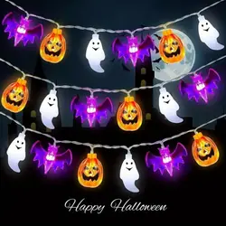 1pc Halloween String Lights, Battery Operated, 3D Pumpkin Bat Ghost Lights, Halloween Decoration(Battery Not Included)