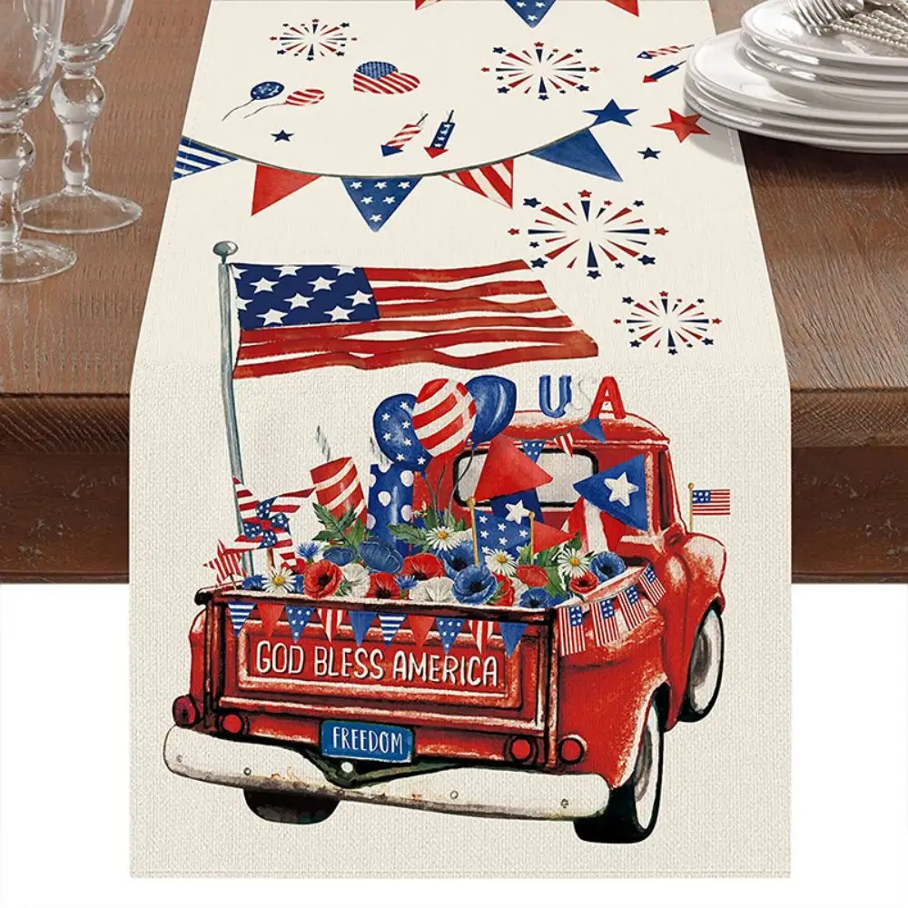 

Stars Stripes Pattern Polyester Table Runner Large Long Dining Room Tabletop Mat American Election Day Veterans Day Decorations