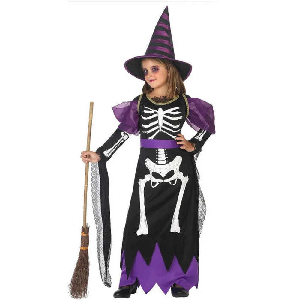 Disfraz bruja esqueleto niña infantil para halloween carnaval teatro