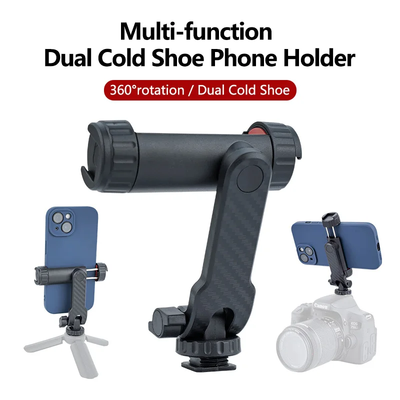 Universal  360° Rotatable with Dual Cold Shoe Moun Phone Holder Phone Tripod Mount for Smartphone Vlog Selfie Live Stream