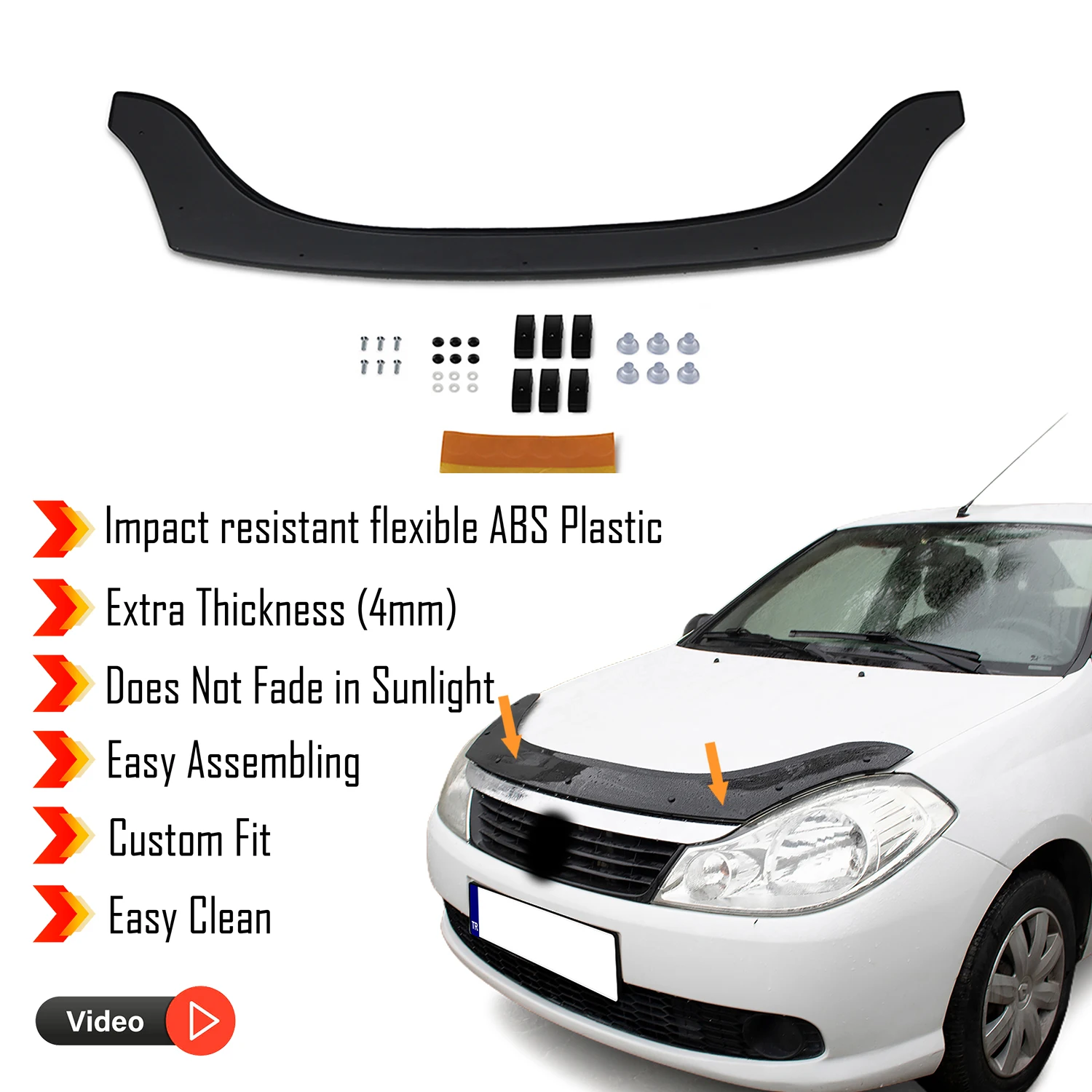 Hood Deflector Guard for Renault Symbol 2 (2009-2013) - (SD) Bug Shield Bonnet Protector / 4 mm thickness material