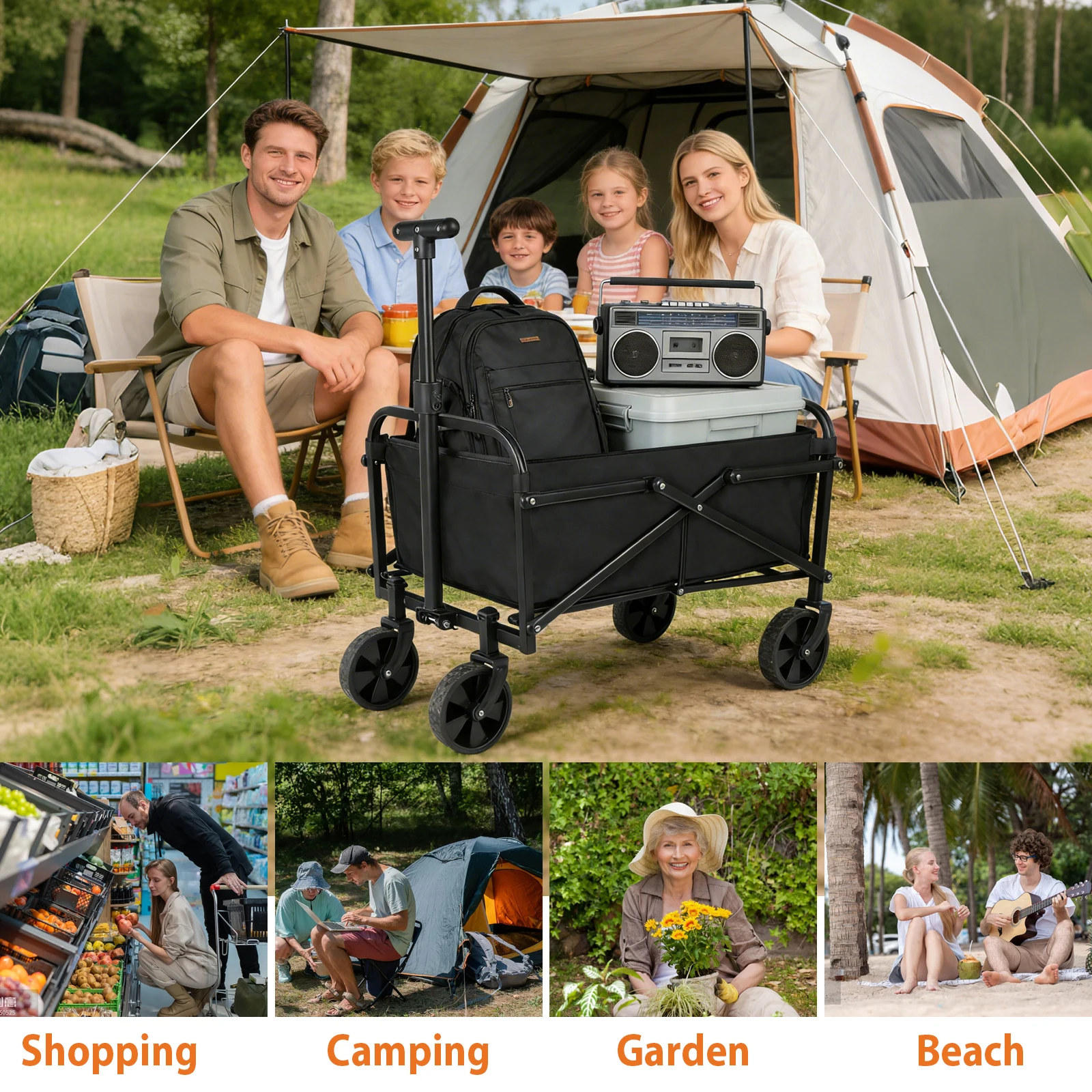 Carrito de Camping Plegable Ligero de 3.2 kg con Ruedas 360° °   Carrito de Compras Todoterreno de Alta Resistencia para Playa, Jardín y Picnic