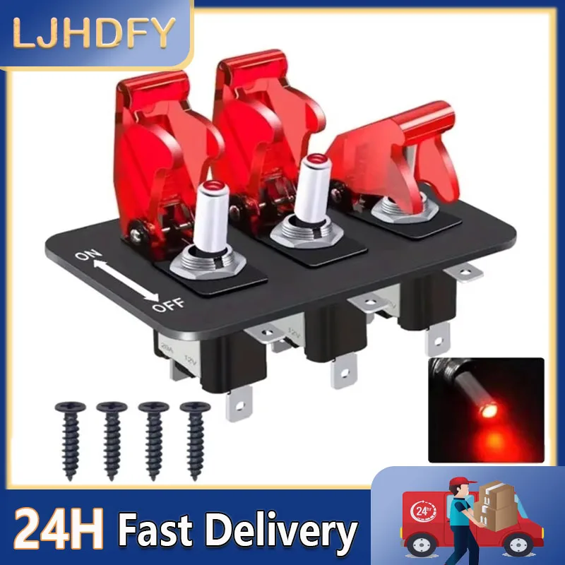 

3 Rockers Toggle Switch Panel 24V 12V Trailer Car Starter Start Stop Buttons with LED Light Cover ON/Off Switch Plate