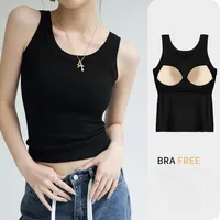 Modal Ribbed Camis with Built-in Padding Women Sleeveless Undershirt Summer Solid Color Outerwear Concealing Side Cleavage C4876 - Image 3