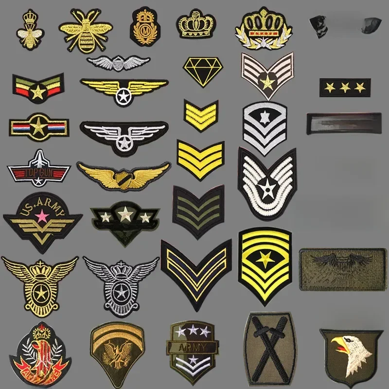 Patchs d'emblème vert thermocollant pour vêtements, insigne de rayure, brassard d'aigle, appliques d'étoiles brodées, patchs pour jeans et vestes