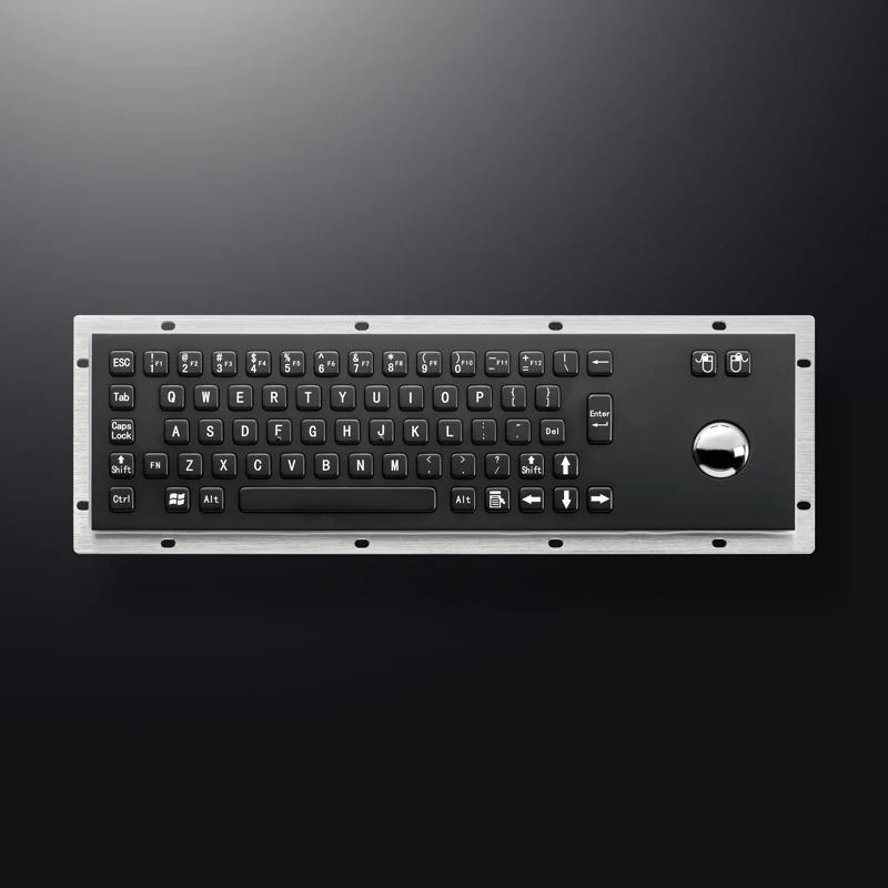 Black Rugged Stainless Steel Industrial Metal Keyboard With Trackball For Self-Service Kiosk Terminal CNC Machine