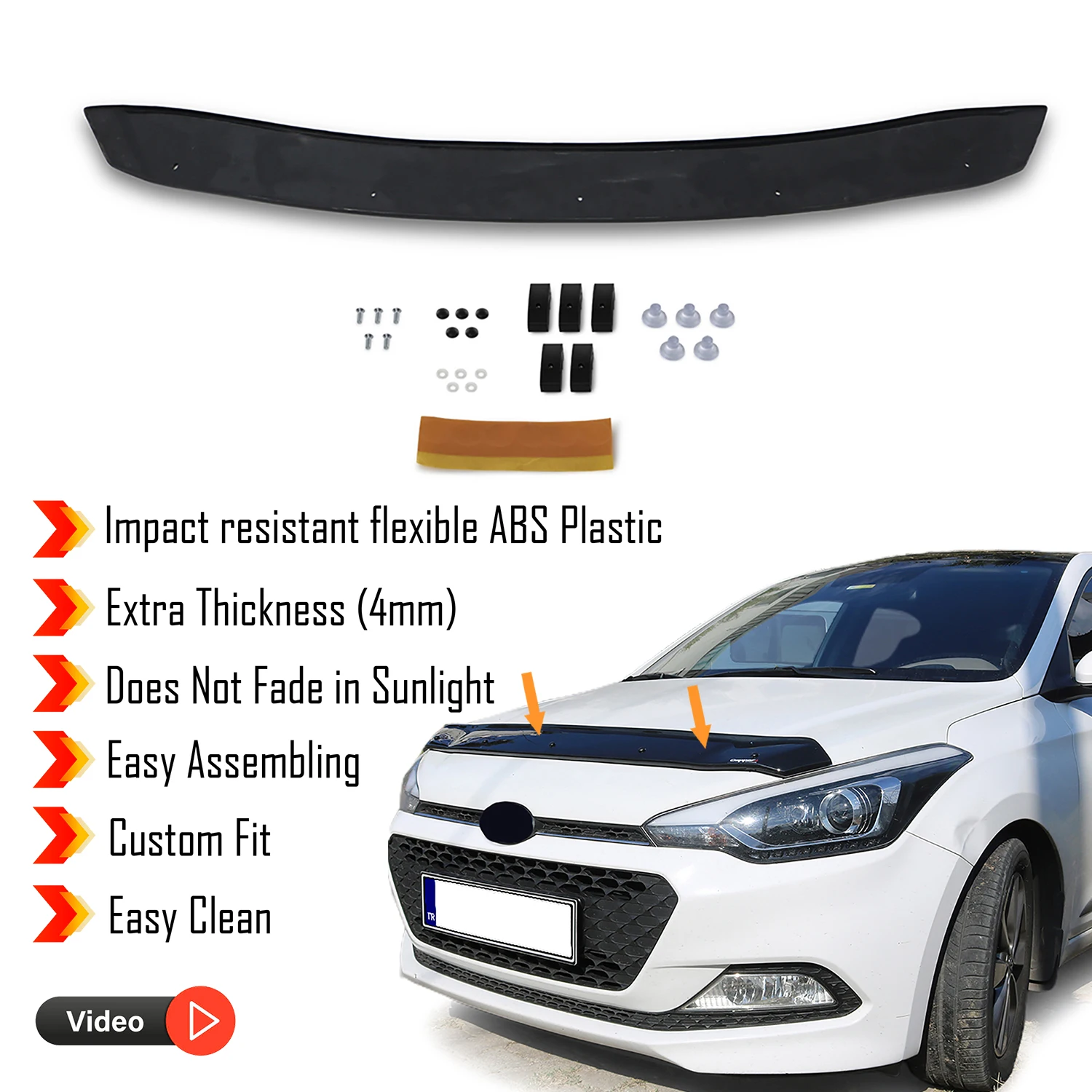 Hood Deflector Guard for Hyundai İ20 (2014-2020) - (HB) Bug Shield Bonnet Protector / 4 mm thickness and ultra-durable material