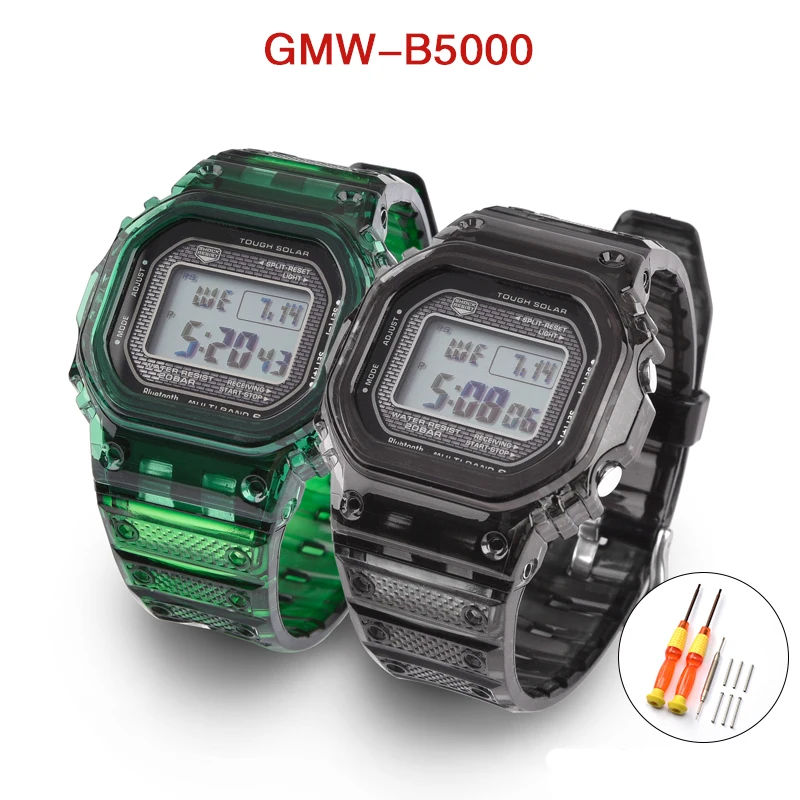 Color Clear Strap + Case For Casio G-Shock GMW-B5000 Resin Strap Retrofit Watch Accessories Including Mounting Tool