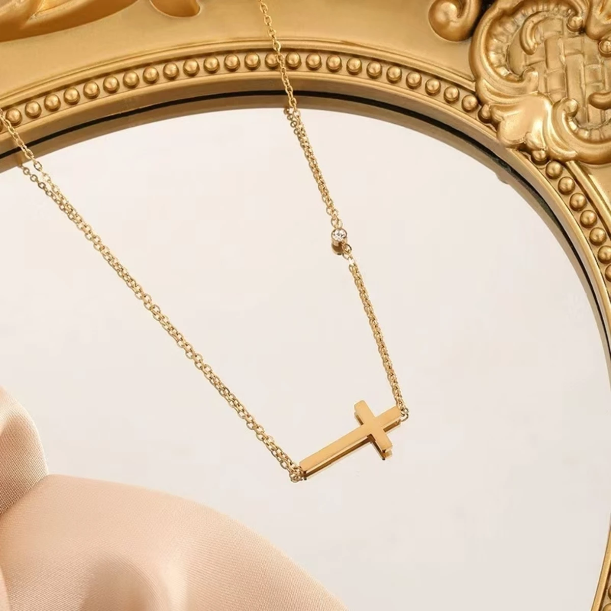 Stainless Steel Necklace Bracelet for Women Vintage Style Gold Color Cross Shape Women's Necklace Ladies Jewelry Party Gift image 4