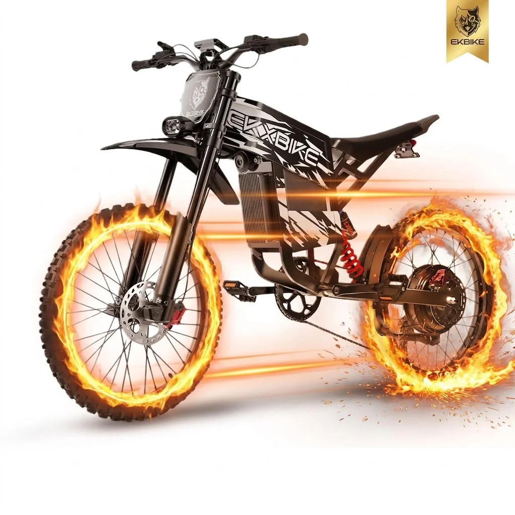 Bicicletta elettrica da montagna per adulti, modello EKXBIKE TX1, adatta anche per l’uso fuoristrada | Batteria al litio da 60V 30AH, motore brushless senza ingranaggi da 6000W, velocità massima di 80