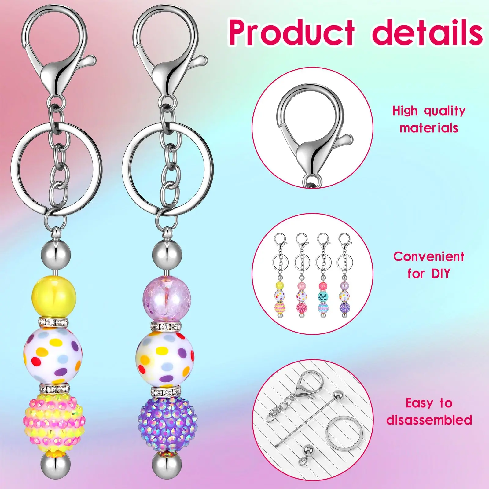 30-Piece Beaded Keychain Bulk Production Set, Includes 10 Beaded Keychains, 10 Storage Bags, and 10 Thank You Cards, Designed Specifically for DIY Keychains and Pendants (Gun Black Model).