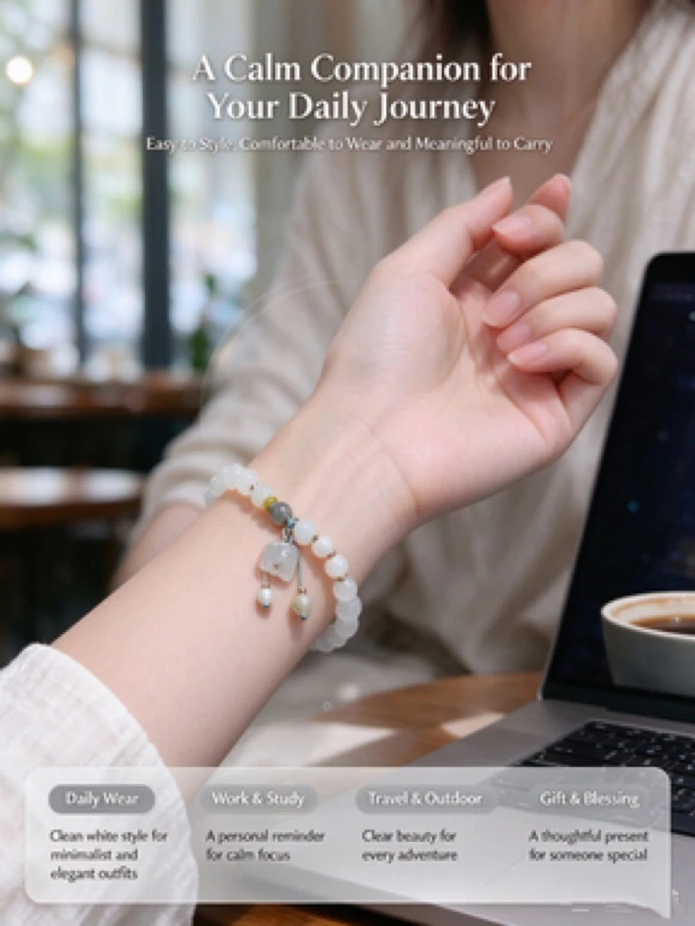 Elegant Blessing Glass Pearl Bracelet, Strong Elastic Stretch Cord, Vintage Oriental Floral Design, Daily Wear Meditation Wrist Accessory, Christmas Gift for Girlfriend