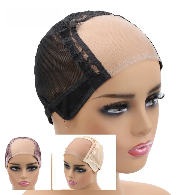 4x4 Inch U Part Swiss Lace Wig Cap do robienia peruk z regulowanymi paskami na plecach Bezklejowa koronkowa czapka tkacka L M S Rozmiar — zdjęcie 2