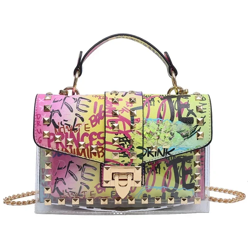 Markowe damskie torebki crossbody z ćwiekami i graffiti, modne torebki na ramię dla kobiet, luksusowe torebki projektantów 2023 wysokiej jakości — zdjęcie 2