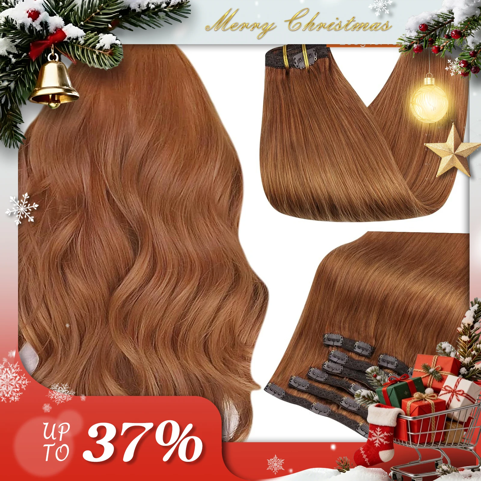 Extensões de cabelo humano com brilho completo, clipe em extensões de cabelo remy, 7 peças, 105g, trama dupla, cabelo humano para mulheres