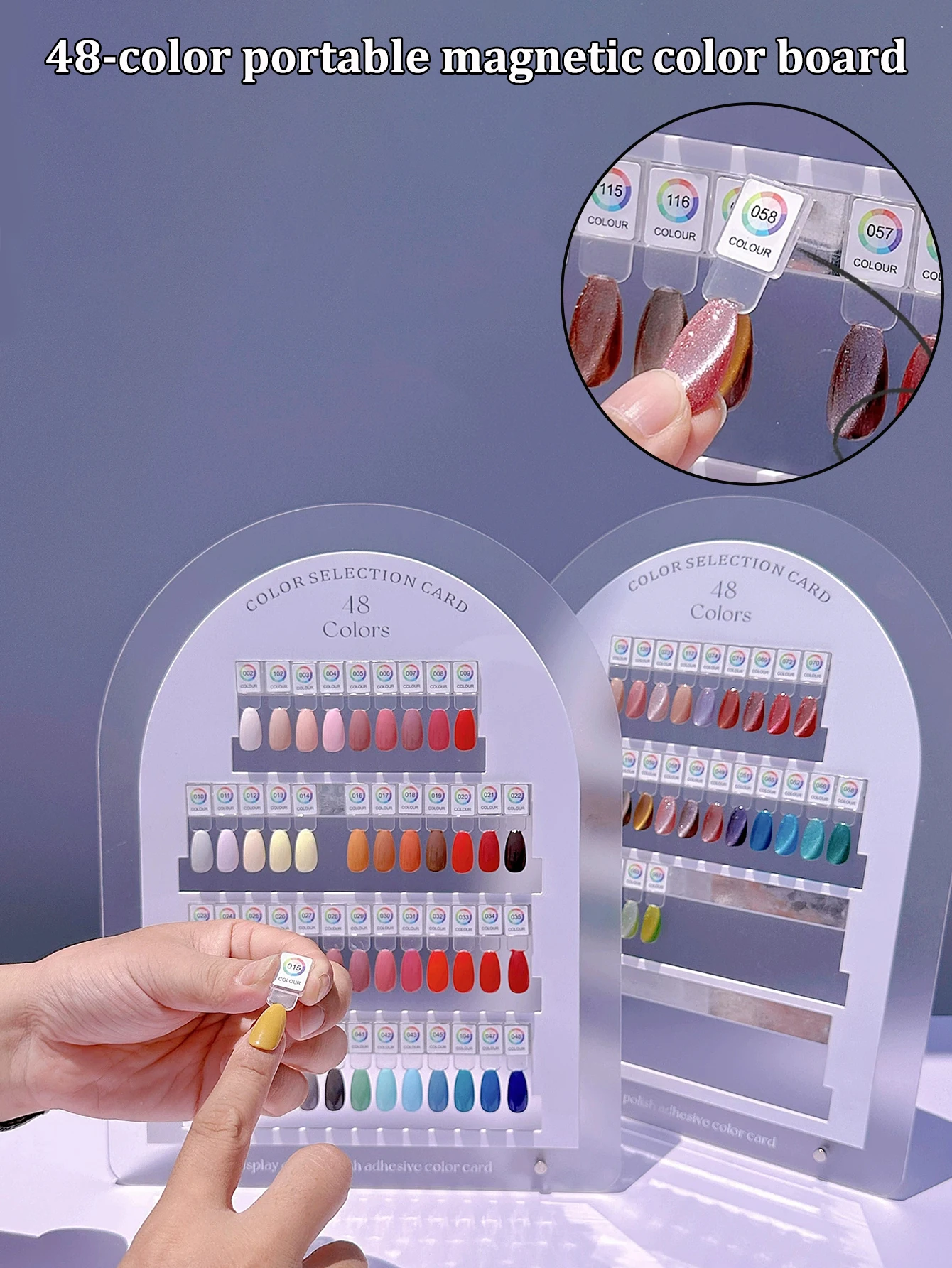 

48Color Portable Magnetic Nail Color Board Acrylic Nail Art Display Color Selection Card for Gel Polish Shade Showcase