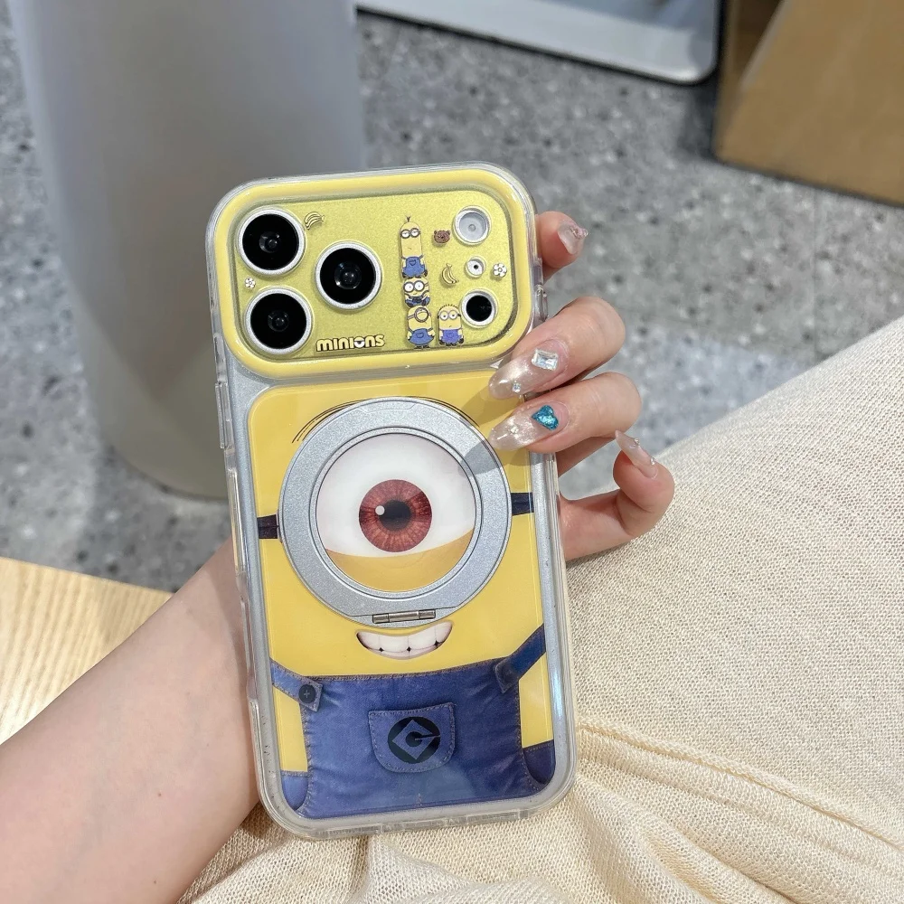 New Cute Cartoon Character Phone Case With Magnetic Stand for iPhone 17Pro 16 Max 15 16 17 Pro Max 15 Pro Kawaii Shockproof Case