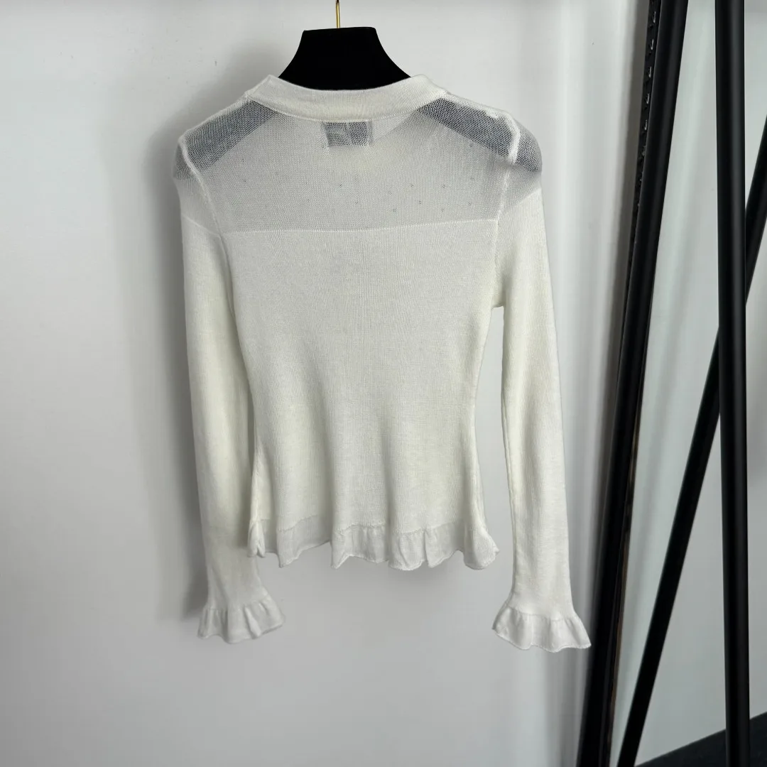 

25 women's new retro hollowed out pullover round neck polka dot long sleeved knitted top