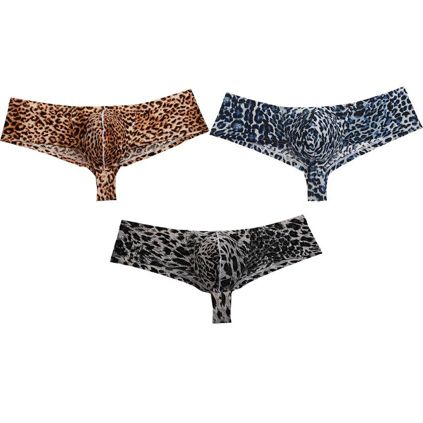 1/3PCS/Lot Men's Comfort Leopard Micro Boxer Brazilian Pouch-Enhanced Underwear Ultrathin Softy Bikini T-back Briefs Underpants