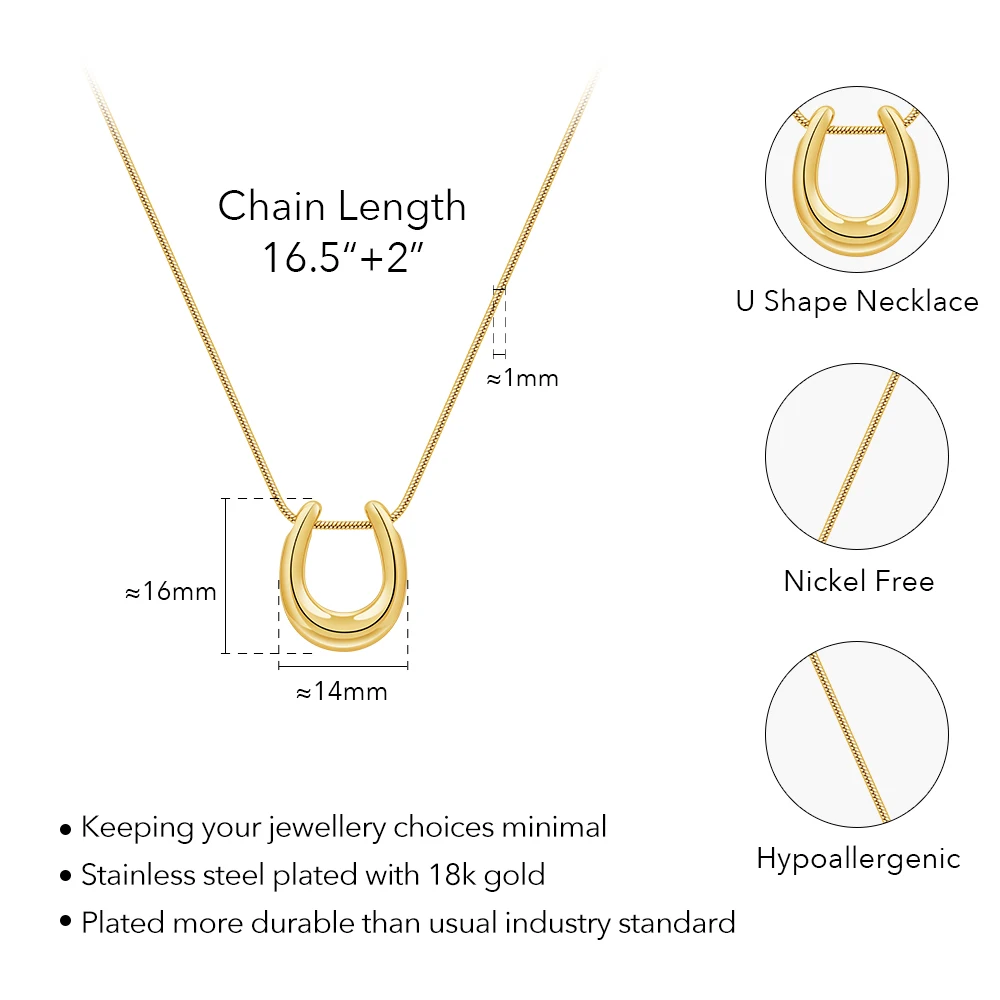 ENFASHION U Shape Snake Chain Pendant Necklace For Women's Para Mujer Stainless Steel 18k Gold Plated Classy Jewelry Gift 243447