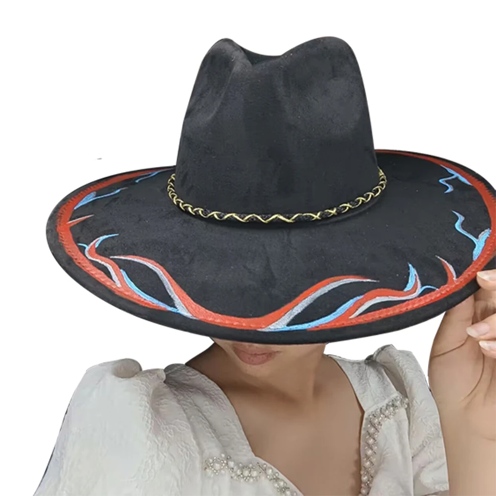 Suede fedora hat for women men diy hand painted retro church jazz hat panama fashion party hat