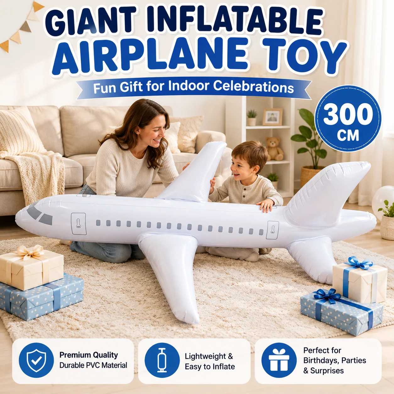 1PC Giant Inflatable Airplane Toy PVC Air Filled Plane Model 100cm 200cm 300cm Indoor Outdoor Party Decoration Photo Prop
