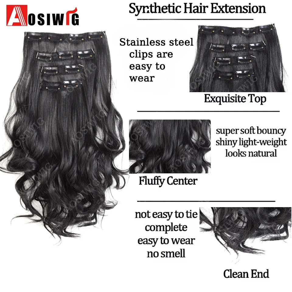 Synthetic 11 Clips Clips in Hair Extensions Long Curly Hairstyle Black Blonde Hairpieces Heat Resistant False Hair Daily Use