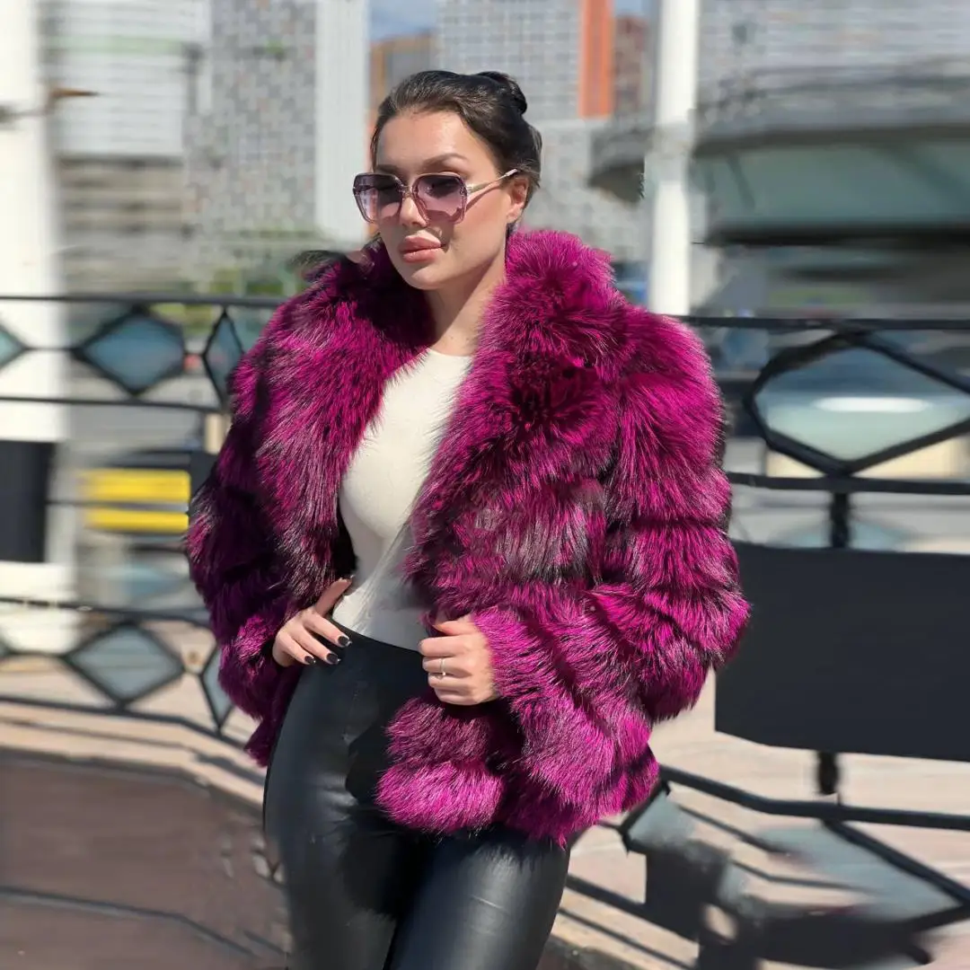 Thick Natural Silver Fox Fur Jacket Lapel Collar Winter Fashion Woman Whole Skin Genuine Fox Fur Coat Female Outwear Trendy