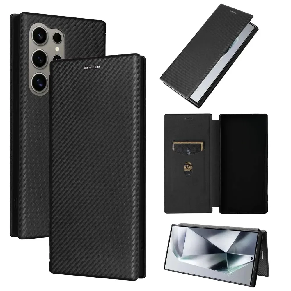 Magnetyczne etui z klapką z włókna węglowego do Samsung Galaxy S25 Ultra S24 S23 S22 S21 S20FE S24FE S23FE S21FE — zdjęcie produktu 7