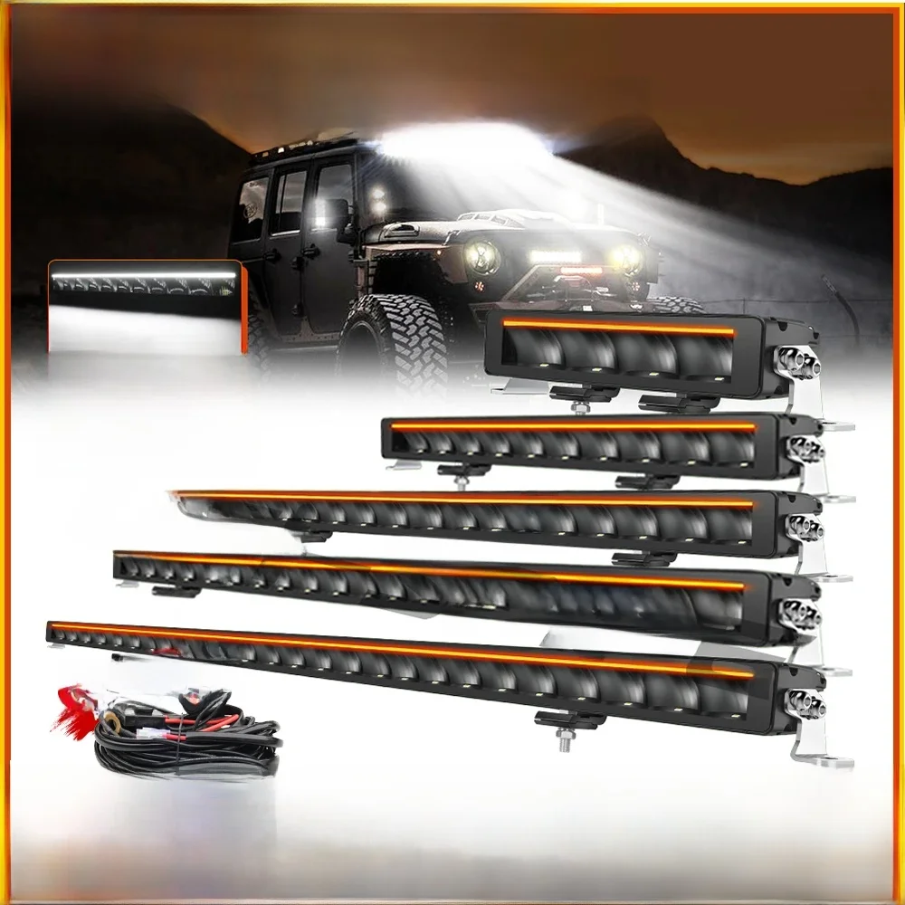 UNISHINE Slanke 10-50 Inch Led-lichtbalk 6000K met Amber DRL 600W Werklampbalk 4x4 Offroad Voor Auto Vrachtwagens ATV 4WD 12V 24V - afbeelding 2