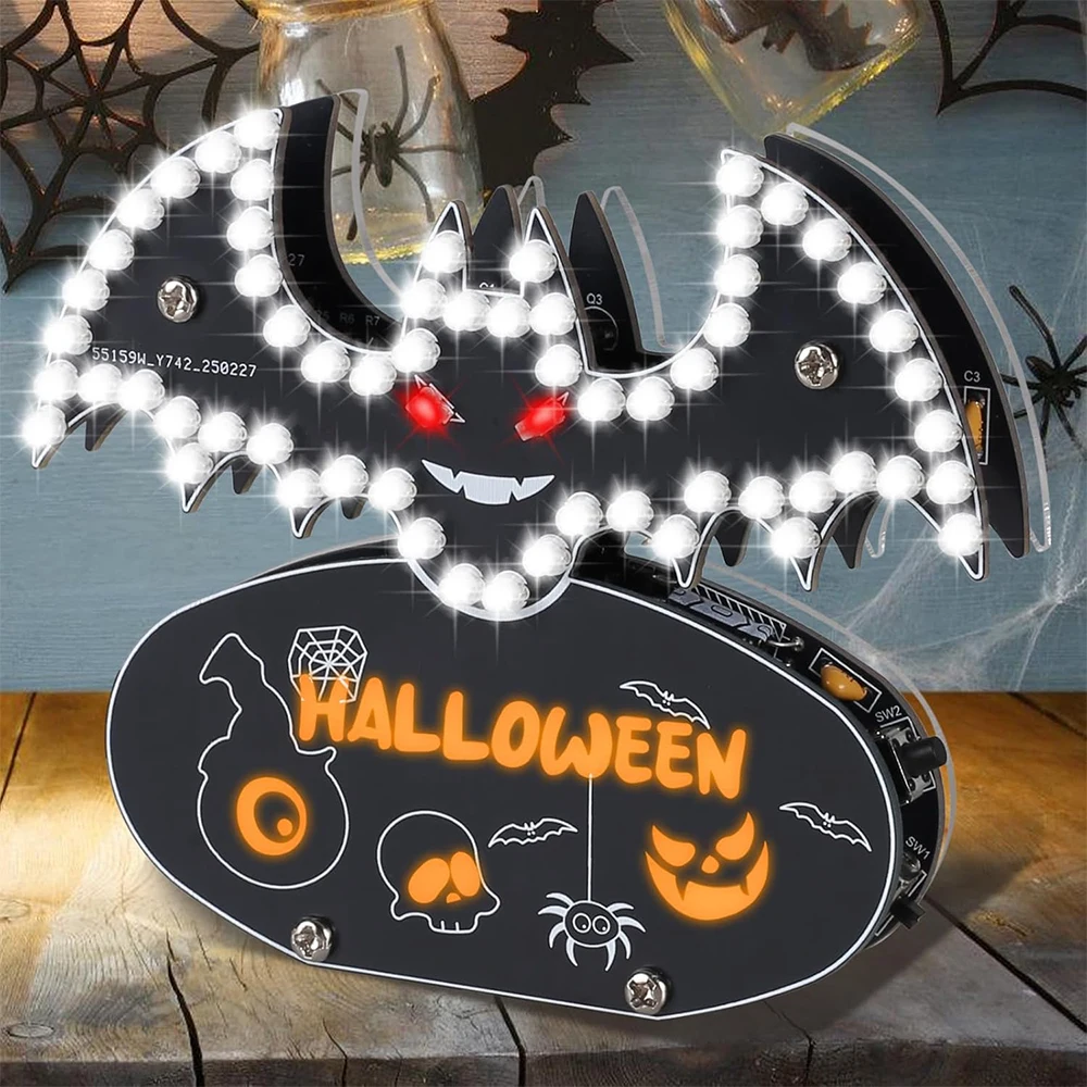

Halloween Bat Soldering Project Bat Soldering Practice Kit With 5 Lighting Modes Glow Halloween Elements DIY Electronic Kits