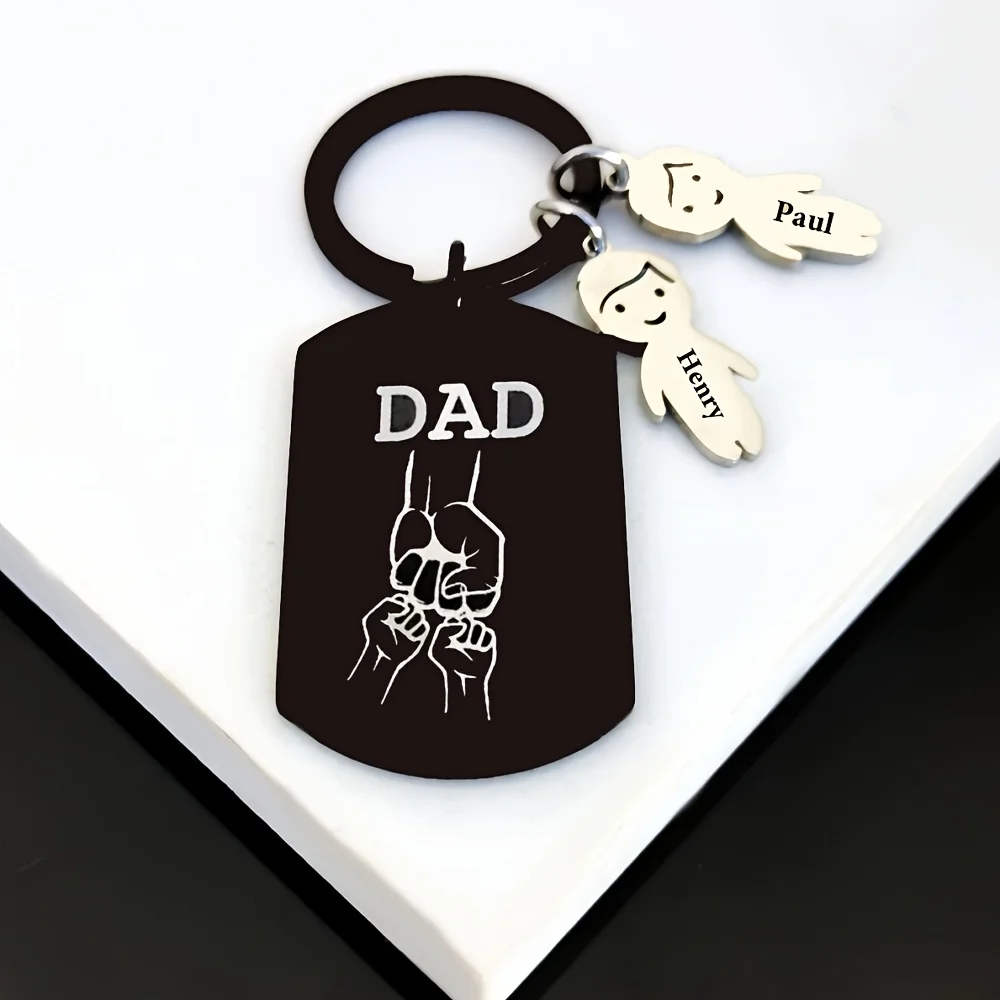 Black Military Style DAD Pattern Stainless Steel Keychain