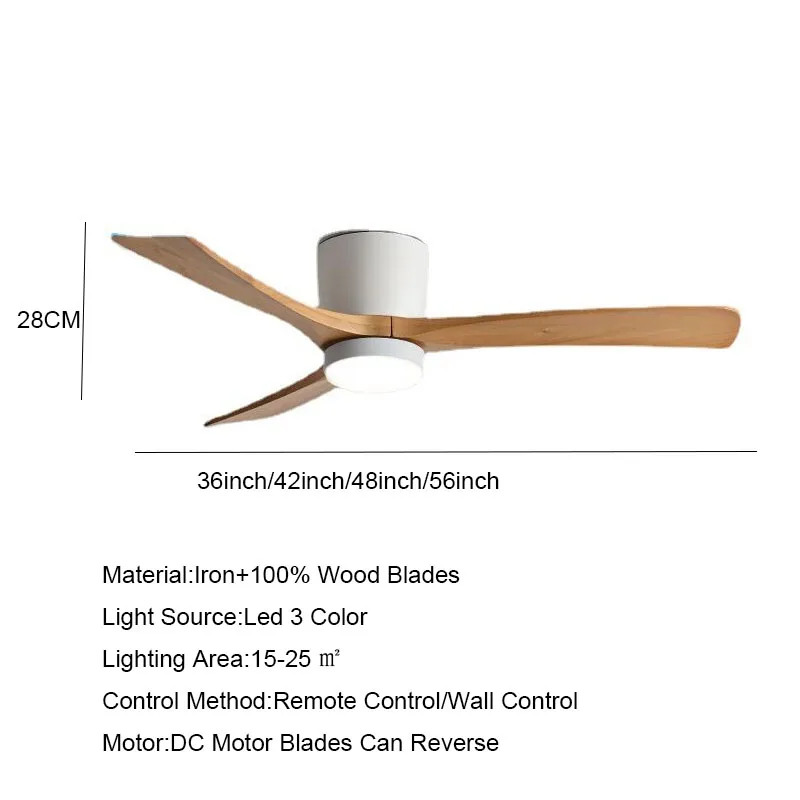 Low Floor Ceiling Fans 36 42 48 56 Inches Remote Control Fans Lamp Design Ceiling Fan With Light Wood+White DC Motor Led Fans