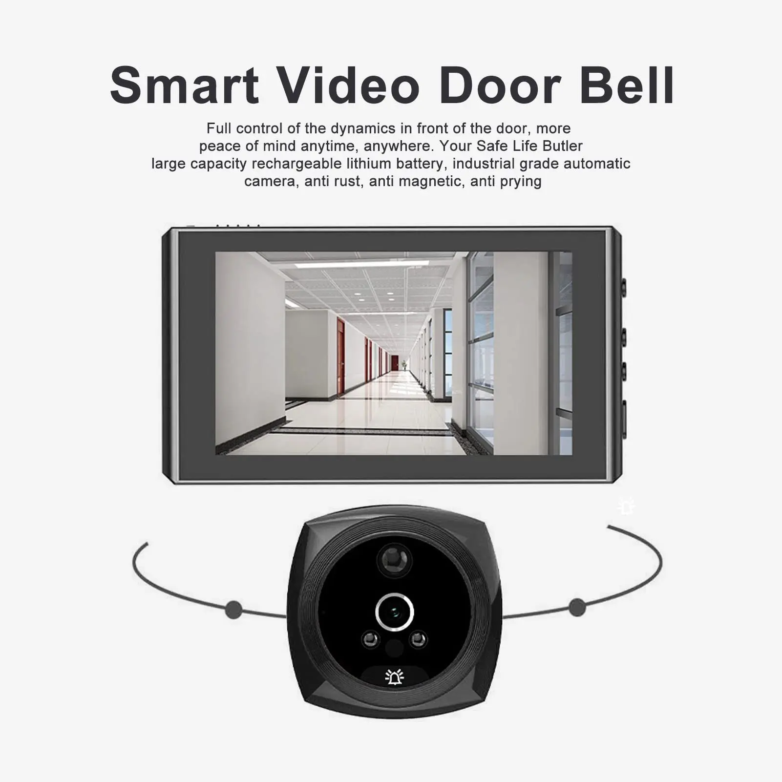 4.3 Inch HD Display Screen Smart Video Door Bell 135° Wide Angle Wireless Doorbell Camera with and Automatic Recording Doorphone