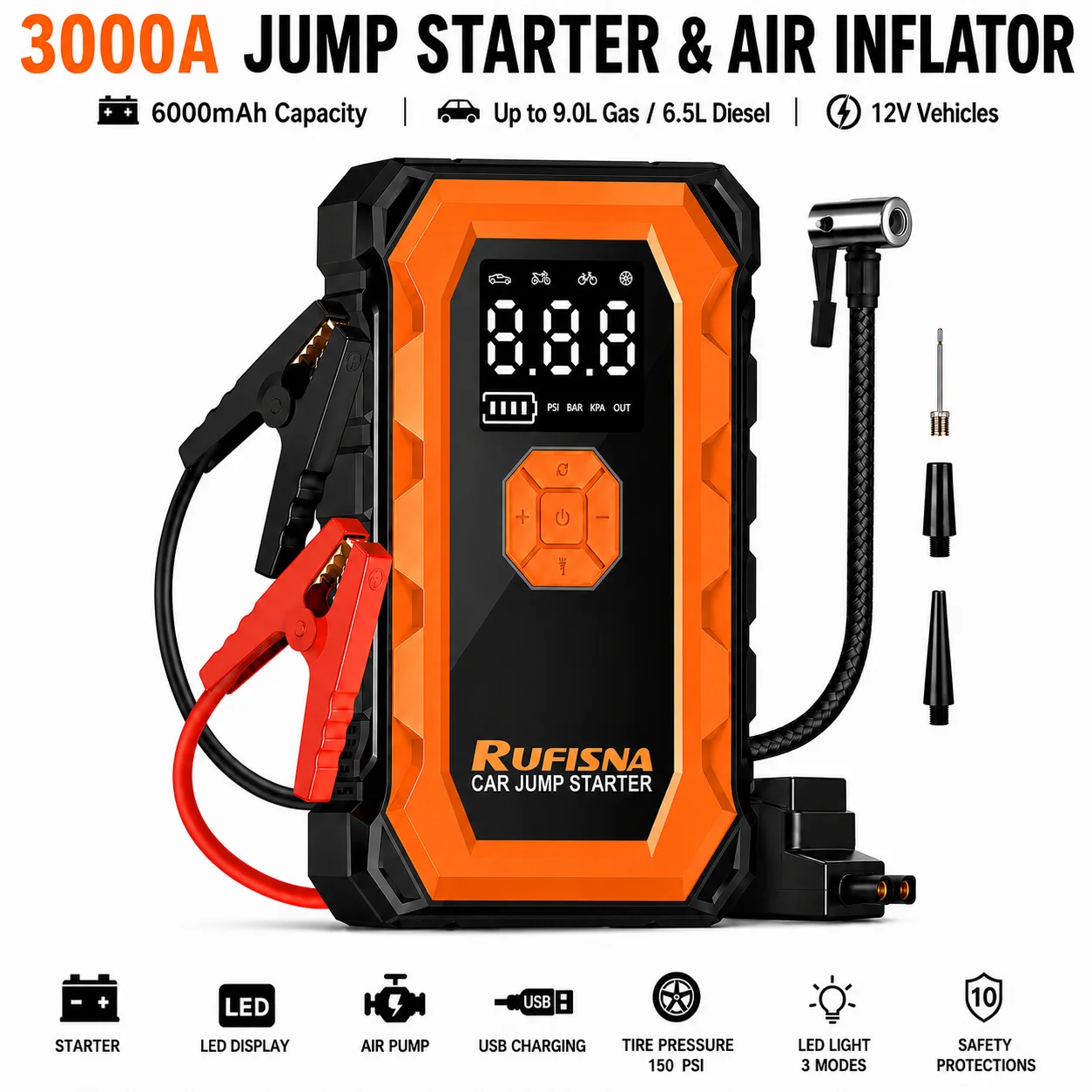 Lithium Jump Starter 3000A Peak - Car Jump Starter 3000A Peak 12V