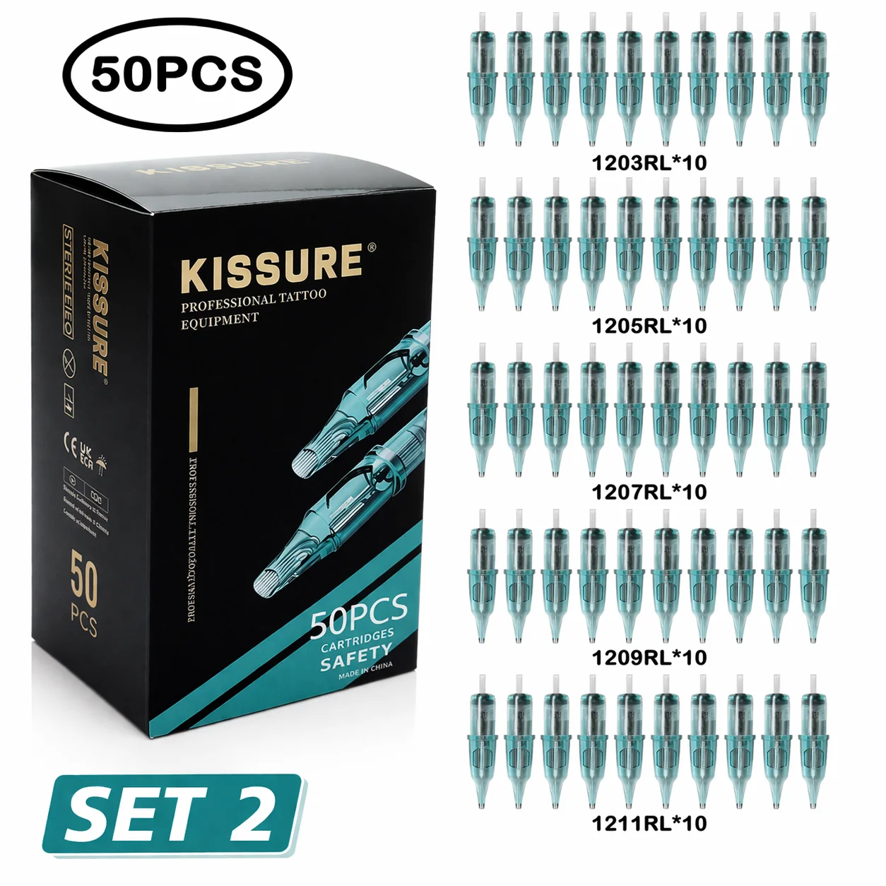 50PCS Magnum Mixed Tattoo Cartridge Needles 1207RM 1209RM 1211RM 1213RM 1215RM Disposable Tattoo Needles for Tattoo Machine