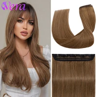 Extensiones de cabello humano con Clip de cabeza completa de una pieza, color marrón claro, liso, 1 pieza, 5 Clips, extensiones de cabello Remy para mujeres, 100 g/unidad