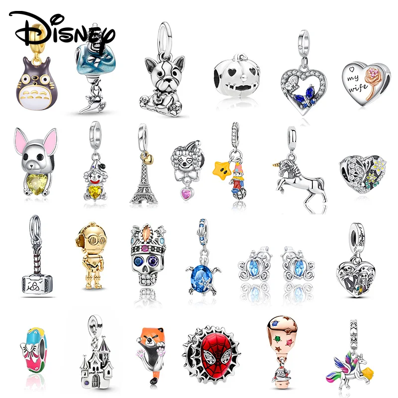 Colgante de plata 925 de Disney con diseño de castillo y lámpara mágica de Aladdin, cuentas originales para pulsera de mujer, regalos de joyería DIY