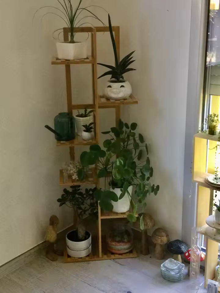 Muji style bamboo plant tower vertical view